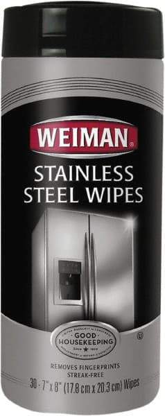 Weiman - Pre-Moistened Stainless Steel Cleaner Wipes - Canister, 8" x 7" Sheet Size, White - Strong Tooling