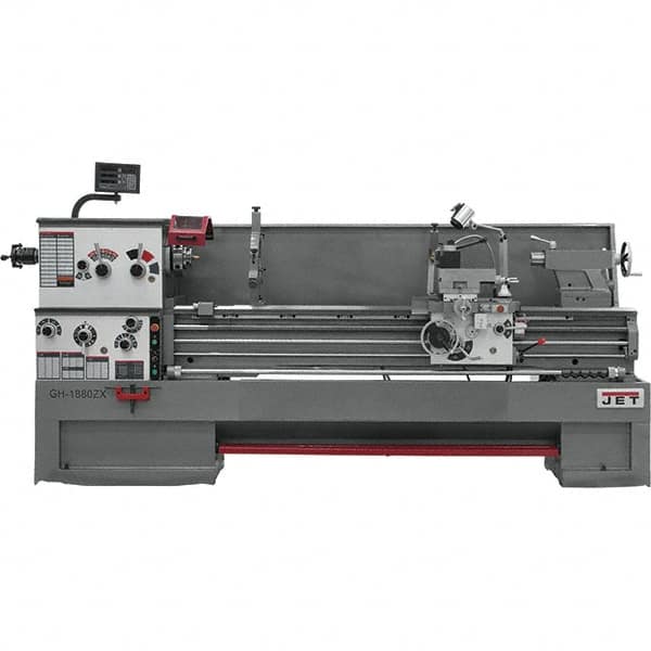 Jet - 18" Swing, 80" Between Centers, 230/460 Volt, Triple Phase Toolroom Lathe - 7MT Taper, 7-1/2 hp, 25 to 1,800 RPM, 3-1/8" Bore Diam, 44" Deep x 66" High x 136" Long - Strong Tooling