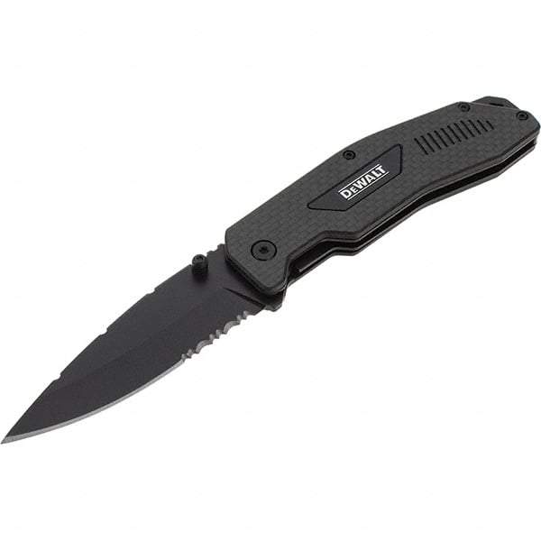 Stanley - 3-1/2" Blade, 8" OAL, Serrated & Straight Pocket Knife - 4-3/4" Closed Length, Carbon Fiber, 1 Blade, 1 Edge - Strong Tooling