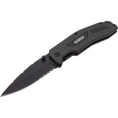 Stanley - 3-1/2" Blade, 8" OAL, Serrated & Straight Pocket Knife - 4-3/4" Closed Length, Carbon Fiber, 1 Blade, 1 Edge - Strong Tooling