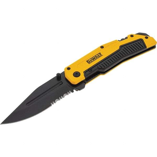 Stanley - 3-1/4" Blade, 8" OAL, Serrated & Straight Pocket Knife - 4-3/4" Closed Length, Aluminum, 1 Blade, 1 Edge - Strong Tooling