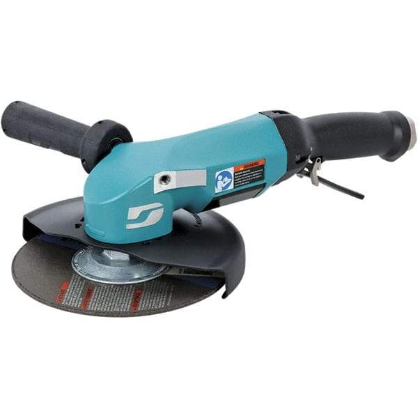 Dynabrade - 7" Wheel Diam, 8,500 RPM, Pneumatic Angle & Disc Grinder - 5/8-11 Spindle, 115 CFM, Adjustable Exhaust - Strong Tooling