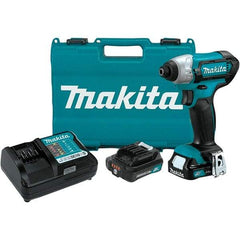 Makita - 12 Volt, 1/4" Drive, 80 Ft/Lb Torque, Cordless Impact Driver - Pistol Grip Handle, 2600 RPM, 2 Lithium-Ion Batteries Included - Strong Tooling