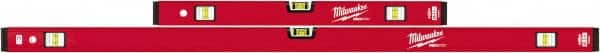 Milwaukee Tool - Magnetic 24" & 48" Long 6 Vial Box Beam Level - Aluminum, Red, 2 Level & 4 Plumb Vials - Strong Tooling