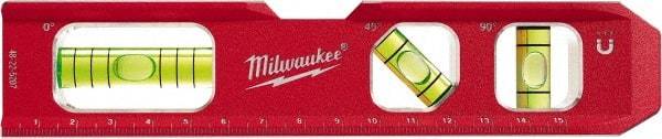 Milwaukee Tool - Magnetic 7" Long 3 Vial Torpedo Level - Aluminum, Red, 1 Level, 1 Plumb & 1 45° Vials - Strong Tooling