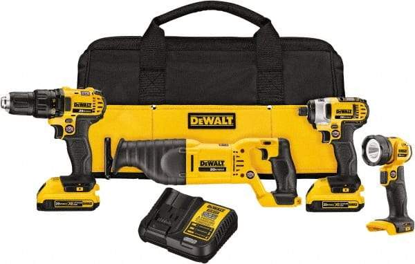 DeWALT - 20 Volt Cordless Tool Combination Kit - Includes 1/2" Drill/Driver, 1/4" Impact Driver, Reciprocating Saw & LED Worklight, Lithium-Ion Battery Included - Strong Tooling