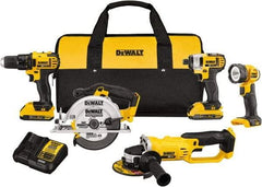 DeWALT - 20 Volt Cordless Tool Combination Kit - Includes 1/2" Compact Drill/Driver, 1/4" Impact Driver, Cut-off Tool/Grinder, 6-1/2 Circular Saw & LED Worklight, Lithium-Ion Battery Included - Strong Tooling