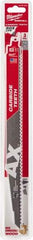 Milwaukee Tool - 12" Long x 1" Thick, Carbide Reciprocating Saw Blade - Tapered Profile, 7 TPI, Toothed Edge, Universal Shank - Strong Tooling