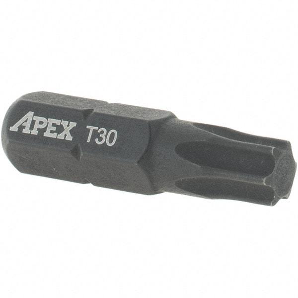 Apex - 1/4" Drive T30 Torx Screwdriver Bit - 1" OAL, Insert Bit - Strong Tooling