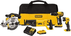 DeWALT - 20 Volt Cordless Tool Combination Kit - Includes 1/2" Drill/Driver, Reciprocating Saw, 6-1/2 Circular Saw & LED Worklight, Lithium-Ion Battery Included - Strong Tooling