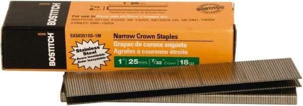 Stanley Bostitch - 1" Long x 7/32" Wide, 18 Gauge Narrow Crown Construction Staple - Steel, Chisel Point - Strong Tooling