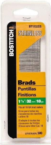 Stanley Bostitch - 18 Gauge 0.05" Shank Diam 1-1/4" Long Brad Nails for Power Nailers - Stainless Steel, Ring Shank, Straight Stick Adhesive Collation, Brad Head, Chisel Point - Strong Tooling