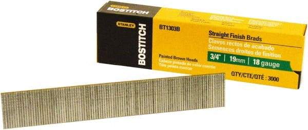 Stanley Bostitch - 18 Gauge 0.05" Shank Diam 3/4" Long Brad Nails for Power Nailers - Steel, Bright Finish, Ring Shank, Straight Stick Adhesive Collation, Brad Head, Chisel Point - Strong Tooling