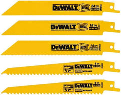 DeWALT - 5 Pieces, 6" Long x 0.04" Thickness, Bi-Metal Reciprocating Saw Blade Set - Straight Profile, 6 to 18 Teeth, Toothed Edge - Strong Tooling