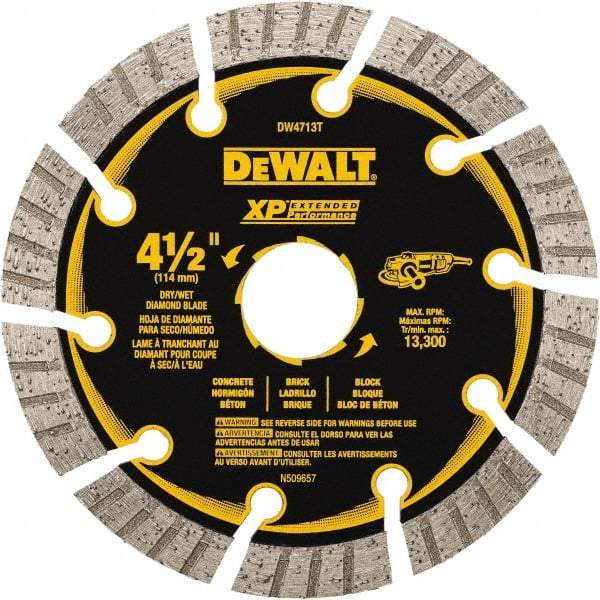 DeWALT - 4-1/2" Diam, 5/8" Arbor Hole Diam, 10 Tooth Wet & Dry Cut Saw Blade - Diamond Matrix, Fast Cutting Action, Standard Round Arbor - Strong Tooling