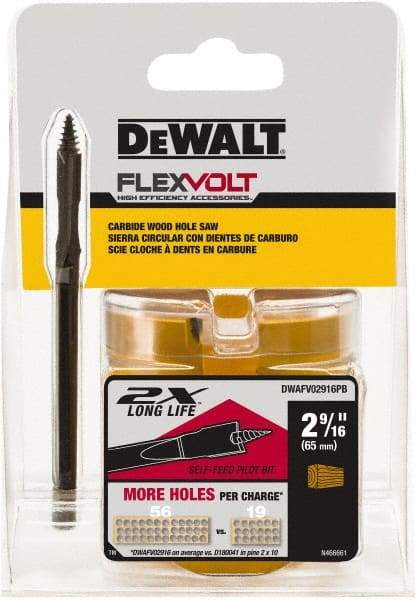 DeWALT - 2-9/16" Diam, 2" Cutting Depth, Hole Saw - Carbide-Tipped Saw, Toothed Edge - Strong Tooling