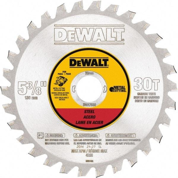 DeWALT - 5-3/8" Diam, 25/32" Arbor Hole Diam, 30 Tooth Wet & Dry Cut Saw Blade - Steel, Crosscutting Action, Standard Round Arbor - Strong Tooling