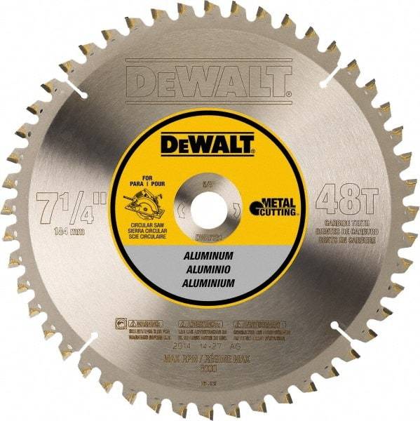 DeWALT - 7-1/4" Diam, 5/8" Arbor Hole Diam, 48 Tooth Wet & Dry Cut Saw Blade - Steel, Crosscutting Action, Standard Round Arbor - Strong Tooling