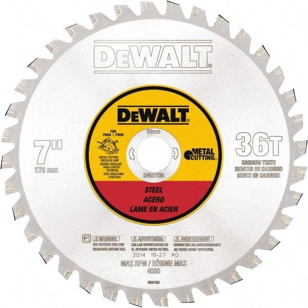 DeWALT - 7" Diam, 25/32" Arbor Hole Diam, 36 Tooth Wet & Dry Cut Saw Blade - Steel, Crosscutting Action, Standard Round Arbor - Strong Tooling