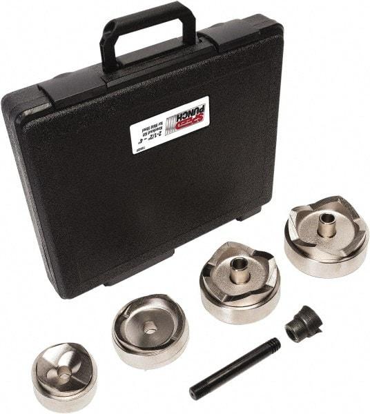 Greenlee - 7 Piece, 2.914 to 4.544" Punch Hole Diam, Power Knockout Set - Round Punch, 10 Gage Mild Steel - Strong Tooling