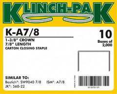 Klinch-Pak - 7/8" Long x 1-3/8" Wide, 0 Gauge Wide Crown Construction Staple - Steel, Copper Finish, Chisel Point - Strong Tooling