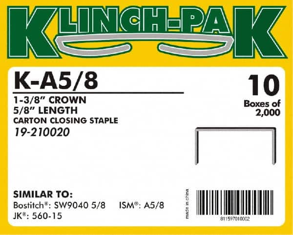 Klinch-Pak - 5/8" Long x 1-3/8" Wide, 0 Gauge Wide Crown Construction Staple - Steel, Copper Finish, Chisel Point - Strong Tooling