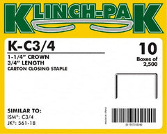 Klinch-Pak - 3/4" Long x 1-1/4" Wide, 0 Gauge Wide Crown Construction Staple - Steel, Copper Finish, Chisel Point - Strong Tooling