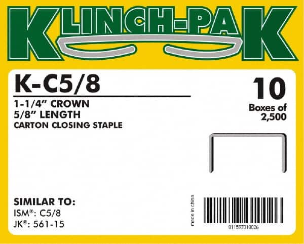 Klinch-Pak - 5/8" Long x 1-1/4" Wide, 0 Gauge Wide Crown Construction Staple - Steel, Copper Finish, Chisel Point - Strong Tooling