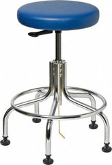 Bevco - 22" Wide x 22" Deep x 19 to 24" High, Steel Base, Versa ESD Backless Adjustable Height Swivel Stool with Chrome Steel Base - Vinyl Seat, Blue, Footring, Mushroom Glides - Strong Tooling