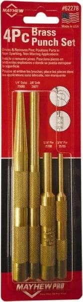 Mayhew - 4 Piece, 3/16 to 3/8", Assorted Brass Punch Kit - Round Shank, Brass, Comes in Carded - Strong Tooling