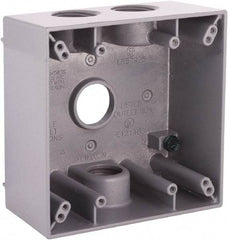 Hubbell-Raco - 2 Gang, (4) 3/4" Knockouts, Aluminum Square Device Box - 4-1/2" Overall Height x 2-1/4" Overall Depth, Weather Resistant - Strong Tooling