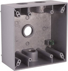 Hubbell-Raco - 2 Gang, (4) 1/2" Knockouts, Aluminum Square Device Box - 4-1/2" Overall Height x 2-1/4" Overall Depth, Weather Resistant - Strong Tooling