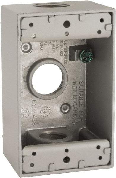 Hubbell-Raco - 1 Gang, (3) 3/4" Knockouts, Aluminum Rectangle Device Box - 4-1/2" Overall Height x 2" Overall Depth, Weather Resistant - Strong Tooling