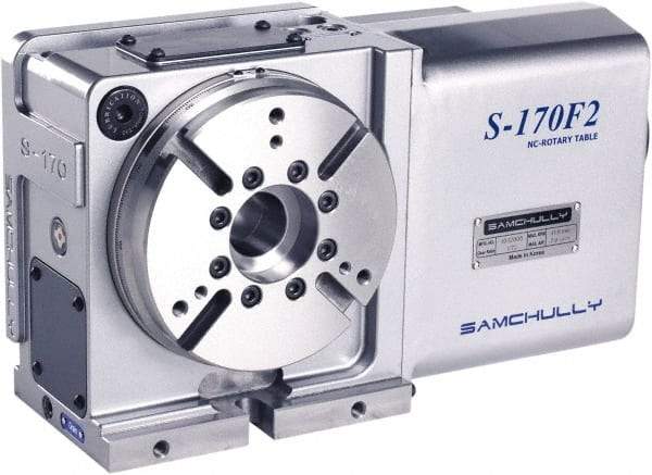 Samchully - 1 Spindle, 124mm Horizontal & Vertical Rotary Table - 120 kg (264 Lb) Max Horiz Load, 120mm Centerline Height, 30mm Through Hole - Strong Tooling