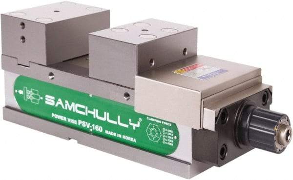 Samchully - 160mm Jaw Width, 160mm Jaw Opening Capacity, Horizontal Stationary Machine Vise - Manual Operation, 1 Station, 455.5mm Long x 58.4mm Deep, 60mm Jaw Height, Alloy Steel - Strong Tooling