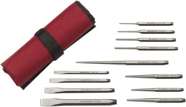 GearWrench - 12 Piece Center Punch, Cold Chisel, Starter & Long Taper Punch Set - 1/4 to 5/8" Chisel, 3/8 to 1/2" Punch, Hex Shank - Strong Tooling