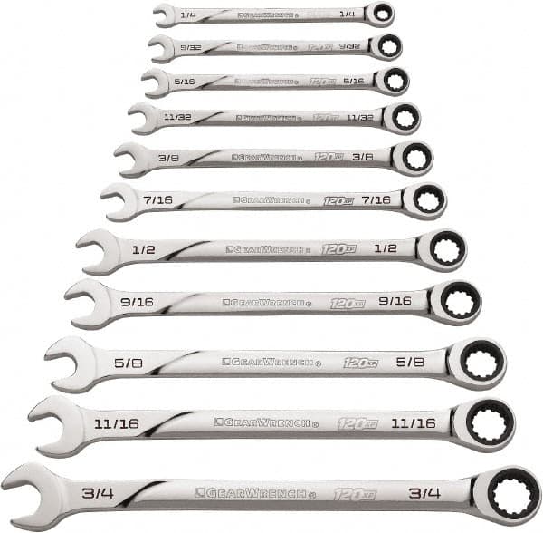 GearWrench - 11 Piece, 1/4" to 3/4", Ratcheting Combination Wrench Set - Inch Measurement Standard, Chrome Finish - Strong Tooling