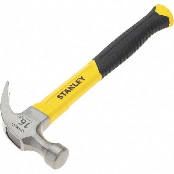 Stanley - 16 oz Head, Straight Rip Claw Hammer - 12.8" OAL, Steel Head, 1.1" Face Diam, Smooth Face, Fiberglass Handle with Grip - Strong Tooling