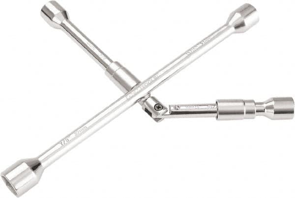 OEM Tools - 14" Long Cross Shaped Lug Nut Wrench Tire Iron - Folding, 11/16, 3/4, 13/16, 7/8" Hex, 17, 19, 21, 22mm - Strong Tooling