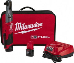 Milwaukee Tool - 1/2" Drive 12 Volt Pistol Grip Cordless Impact Wrench & Ratchet - 175 RPM, 60 Ft/Lb Torque, 2 Lithium-Ion Batteries Included - Strong Tooling