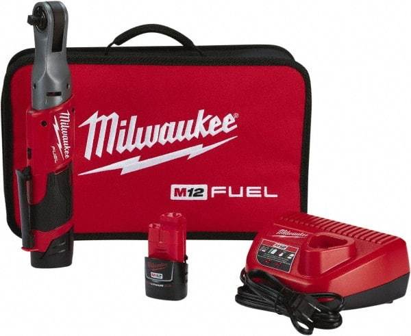 Milwaukee Tool - 3/8" Drive 12 Volt Pistol Grip Cordless Impact Wrench & Ratchet - 200 RPM, 55 Ft/Lb Torque, 2 Lithium-Ion Batteries Included - Strong Tooling