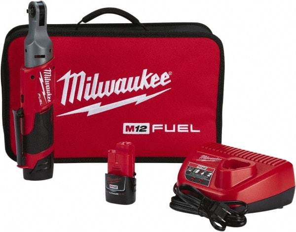 Milwaukee Tool - 1/4" Drive 12 Volt Pistol Grip Cordless Impact Wrench & Ratchet - 250 RPM, 40 Ft/Lb Torque, 2 Lithium-Ion Batteries Included - Strong Tooling