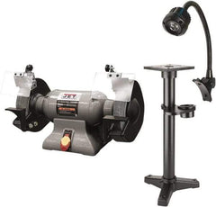 Jet - 8" Wheel Diam x 1" Wheel Width, 1 hp Grinder - 0.63" Arbor Hole Diam, 1 Phase, 3,450 Max RPM, 115 Volts - Strong Tooling