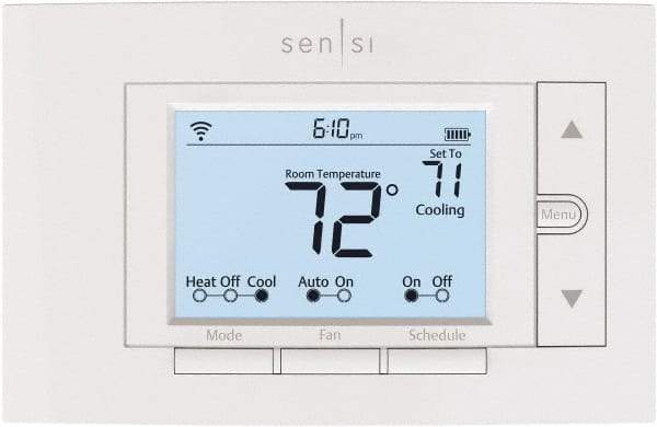 White-Rodgers - 50 to 99°F, 4 Heat, 2 Cool, Digital Programmable Wi-Fi Universal Thermostat - 20 to 30 Volts, 1.77" Inside Depth x 1.77" Inside Height x 5-1/4" Inside Width, Horizontal Mount - Strong Tooling