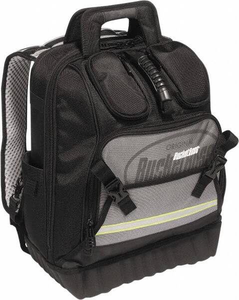 Bucket Boss - 24 Pocket Black, Yellow & Gray Ballistic Polyester Tool Bag - 14" Wide x 10" Deep x 18" High - Strong Tooling