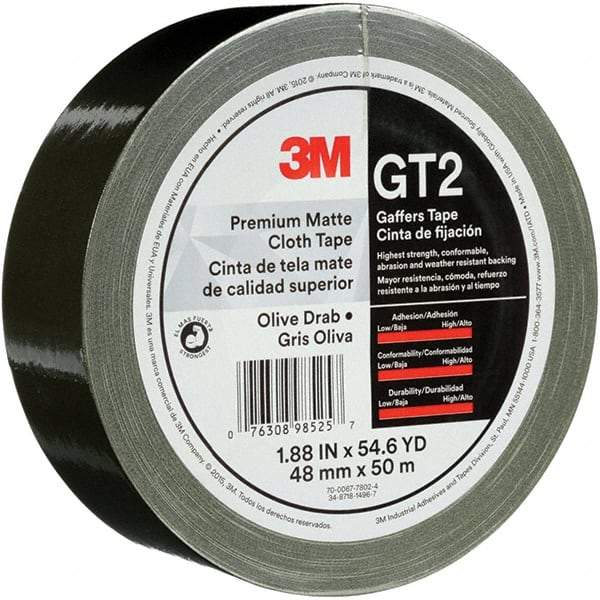 3M - 2" x 50m Black Gaffers Tape - 11 mil, Rubber Adhesive, Cotton Cloth Backing, Series GT2 - Strong Tooling