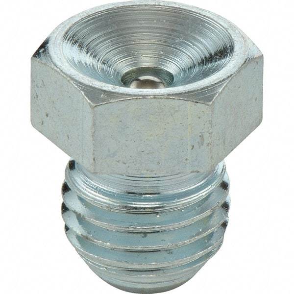 Umeta - Straight Head Angle, M6 Metric Steel Flush-Style Grease Fitting - 8mm Hex, 7.5mm Overall Height, 5.5mm Shank Length, Zinc Plated Finish - Strong Tooling