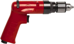 Chicago Pneumatic - 3/8" Reversible Keyed Chuck - Pistol Grip Handle, 2,600 RPM, 32 LPS, 0.5 hp - Strong Tooling