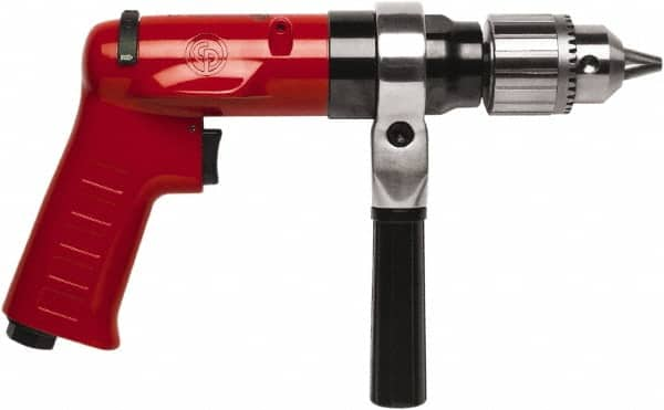 Chicago Pneumatic - 1/2" Reversible Keyed Chuck - Pistol Grip Handle, 900 RPM, 32 LPS, 0.5 hp - Strong Tooling