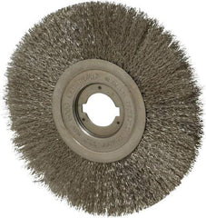 Weiler - 8" OD, 1-1/4" Arbor Hole, Crimped Stainless Steel Wheel Brush - 3/4" Face Width, 2-1/16" Trim Length, 0.0118" Filament Diam, 6,000 RPM - Strong Tooling